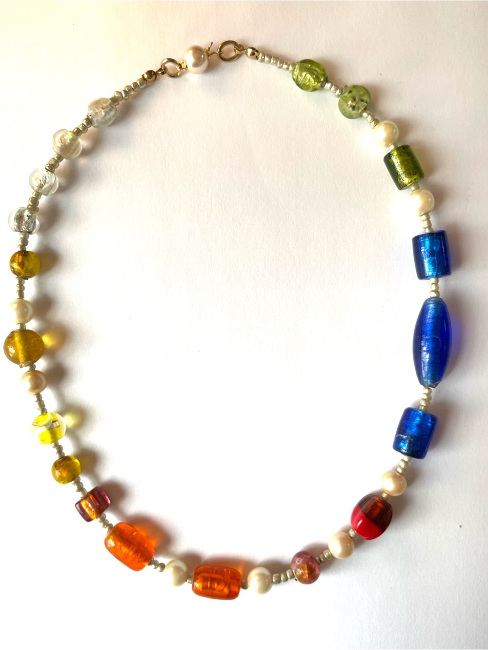 Multicolor Glass Bead Necklace with Pearl Accents